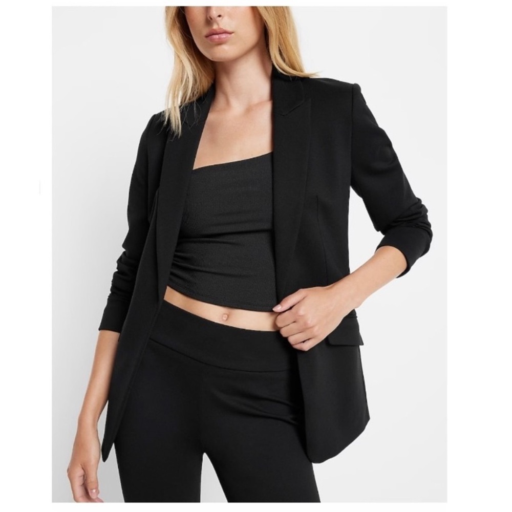 Express Crepe Oversized Open Front Relaxed Blazer Jacket Minimalist Black XS